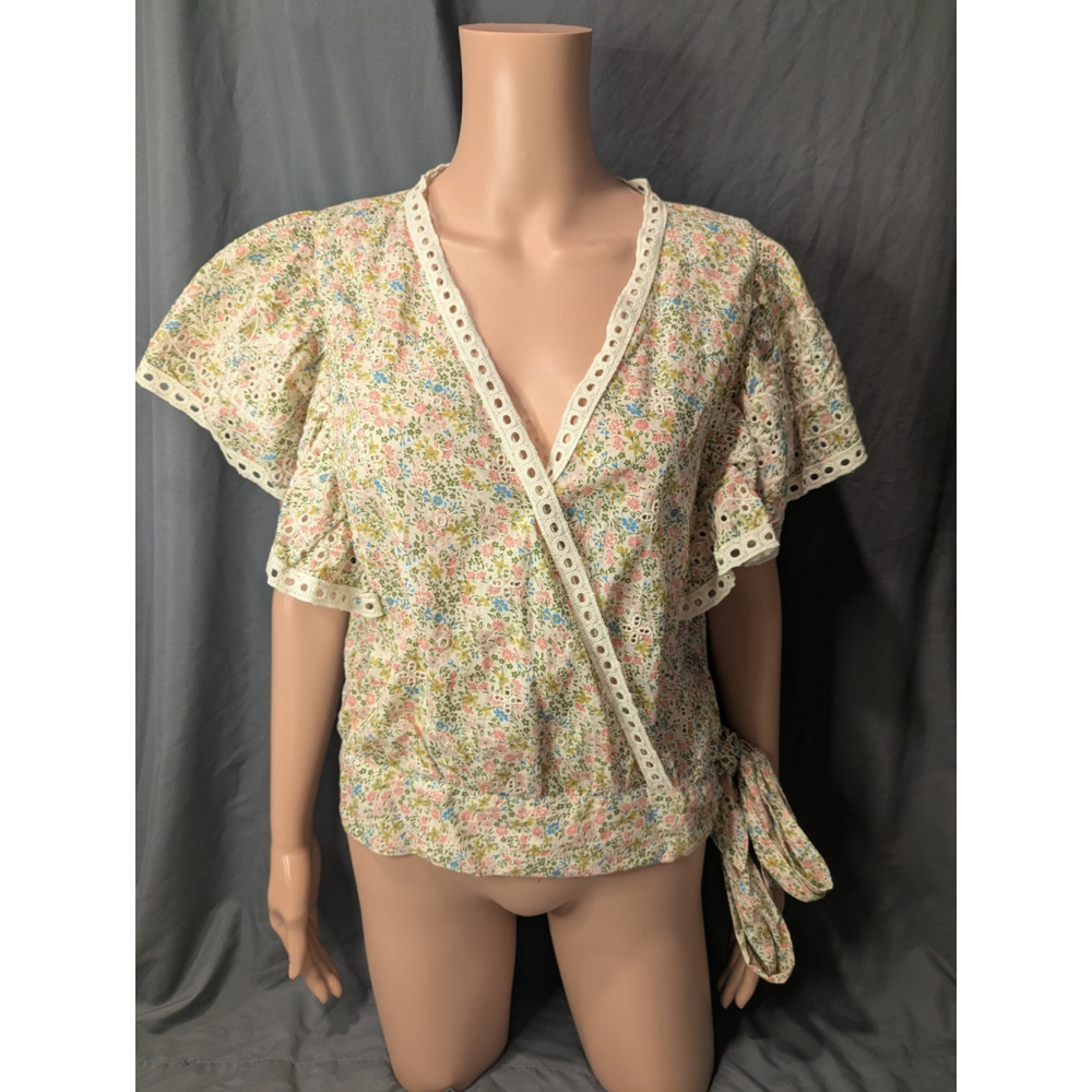 JENNIFER & GRACE BOHO FLORAL EYELET BLOUSE Woman's Large